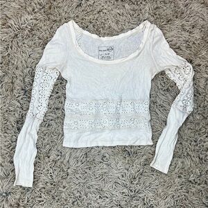 We the Free People Crochet Scoop-neck Long Sleeve Shirt